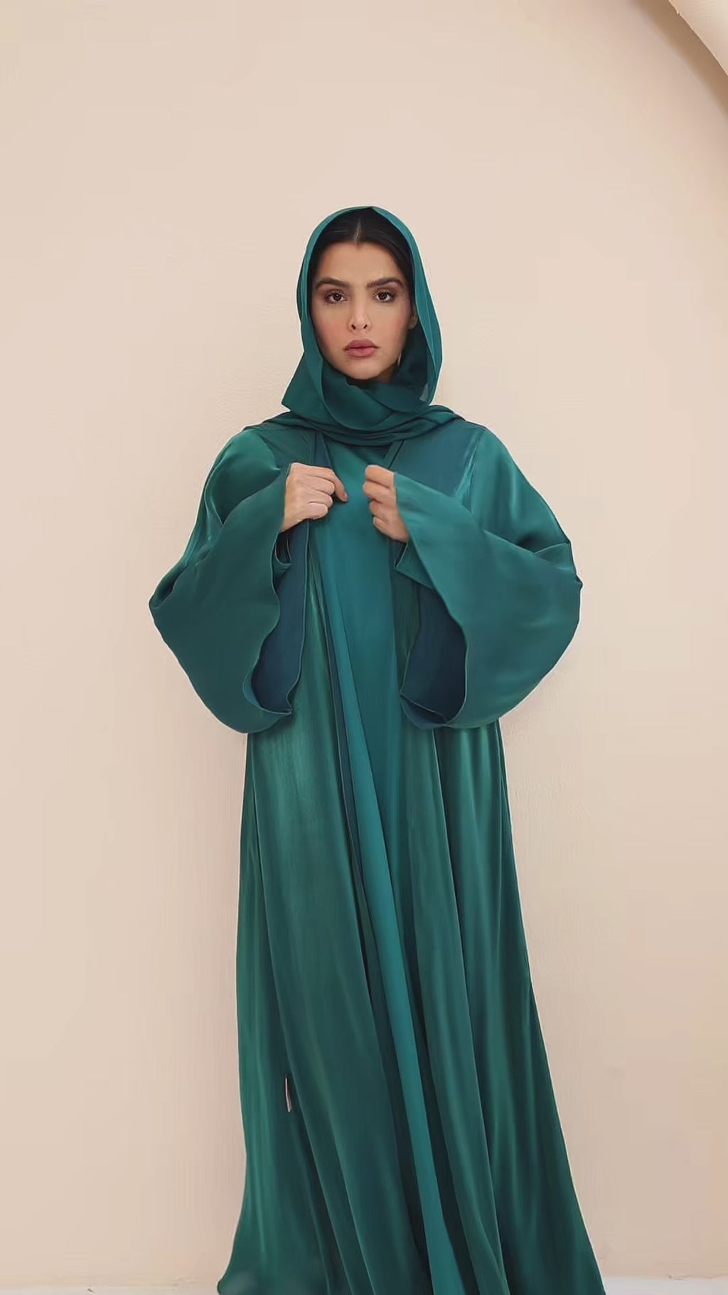 Teal Glow Luxe Organza Abaya set