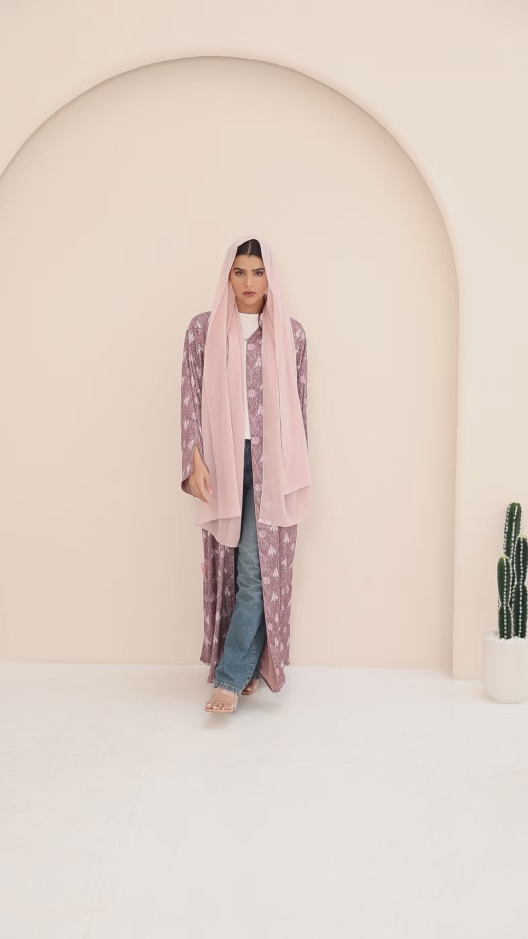 Rosewood Silk Printed Abaya